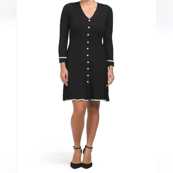 Taylor Fit And Flare Colorblock Mini Sweater Dress - Picture 1 of 17